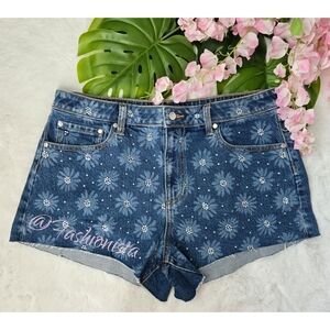Victoria's Secret PINK Blue Floral Denim Shorts in in Daisy Rhinestones